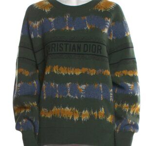 CHRISTIAN DIOR multi color sweater wool cashmere crew neck logo wool Medium